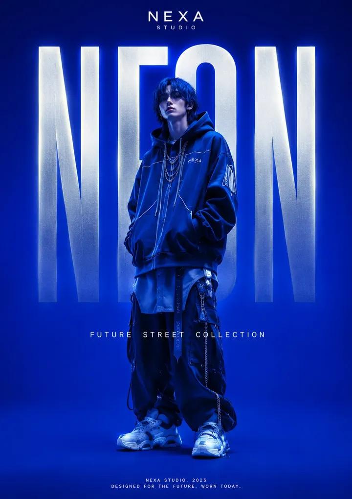 Luxury streetwear editorial poster with oversized typography and centered fashion model (2 of 2)