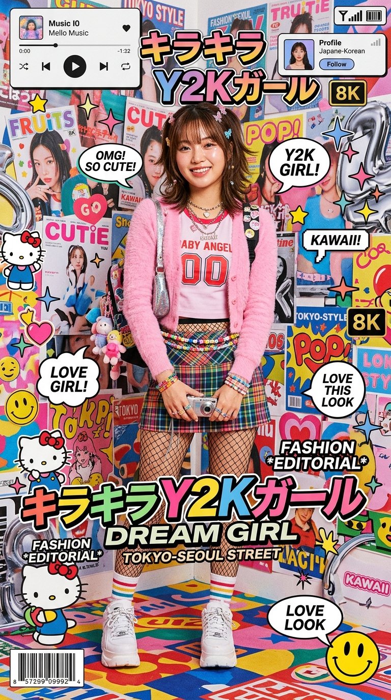 Stylish young woman in a colorful kawaii Y2K fashion editorial poster (3 of 4)