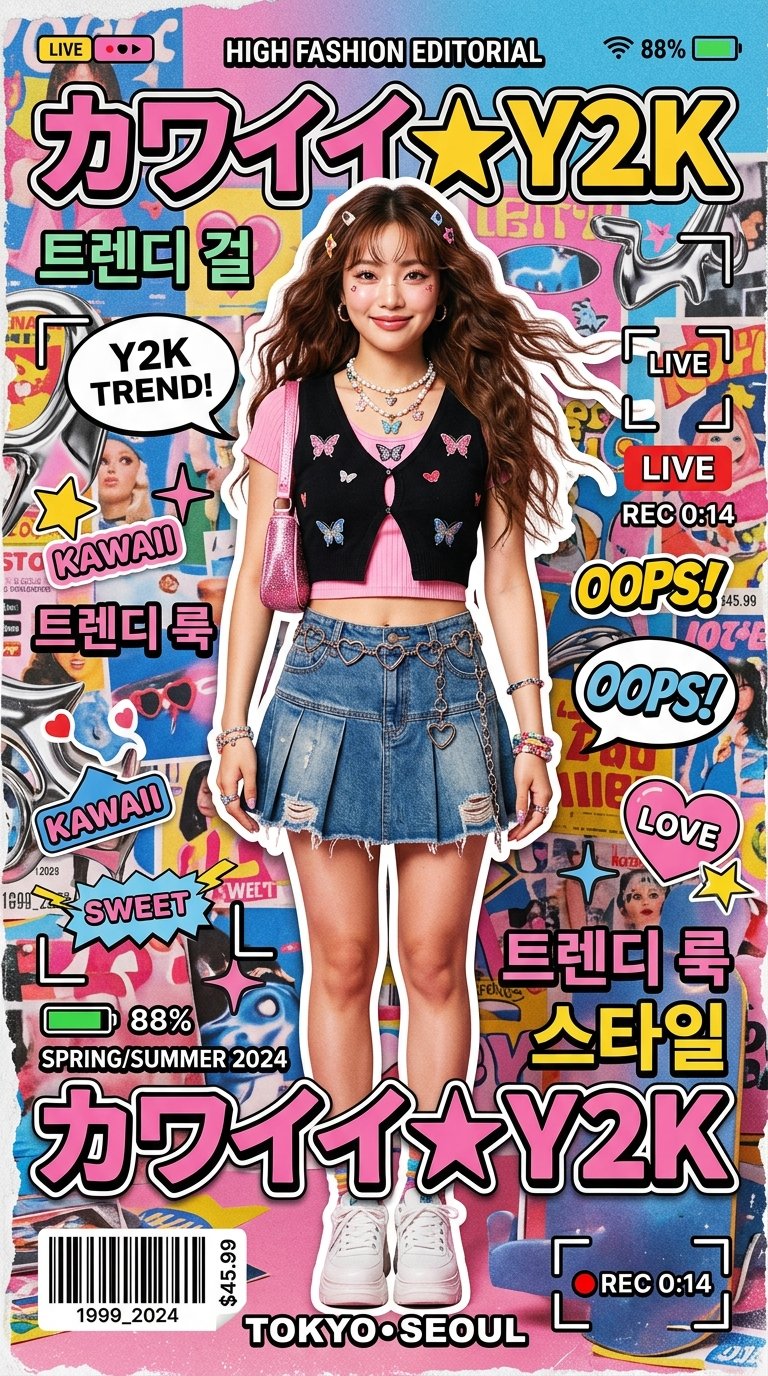 Stylish young woman in a colorful kawaii Y2K fashion editorial poster (4 of 4)