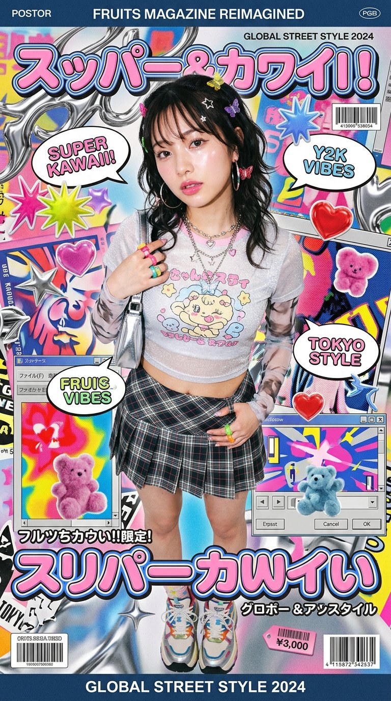 Stylish young woman in a colorful kawaii Y2K fashion editorial poster (1 of 4)